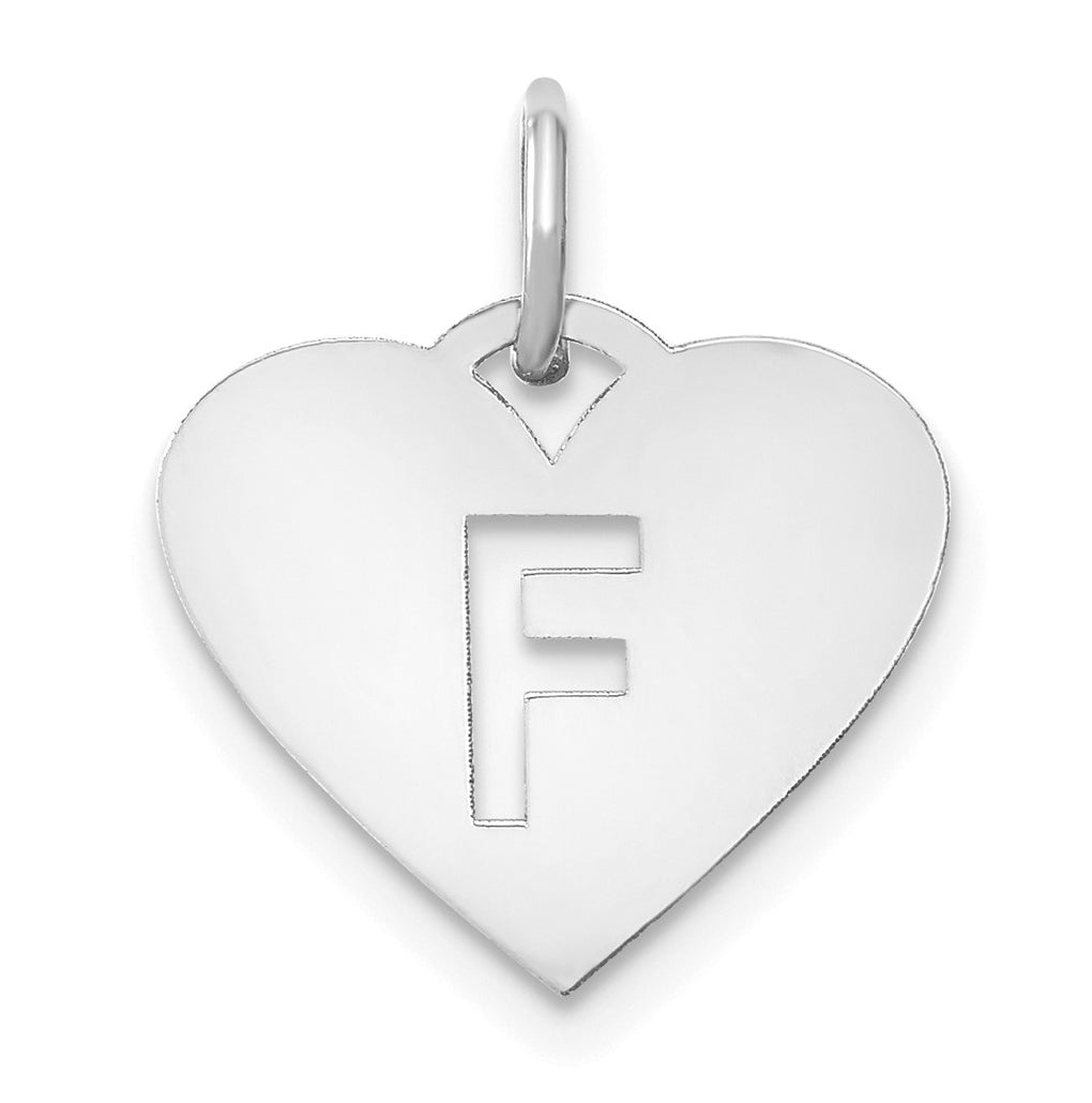 Sterling Silver Rhodium plated Heart Letter F Initial Charm
