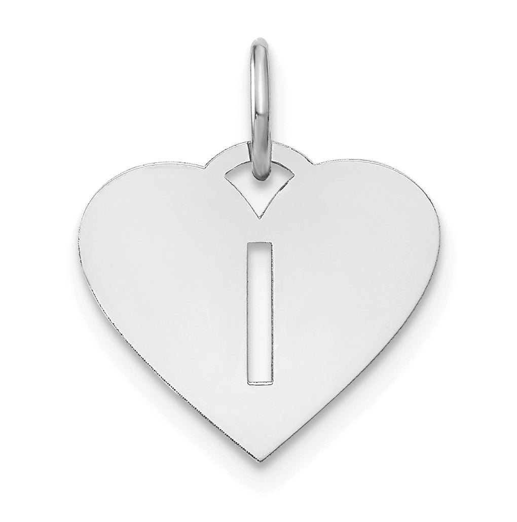 Sterling Silver Rhodium plated Heart Letter I Initial Charm