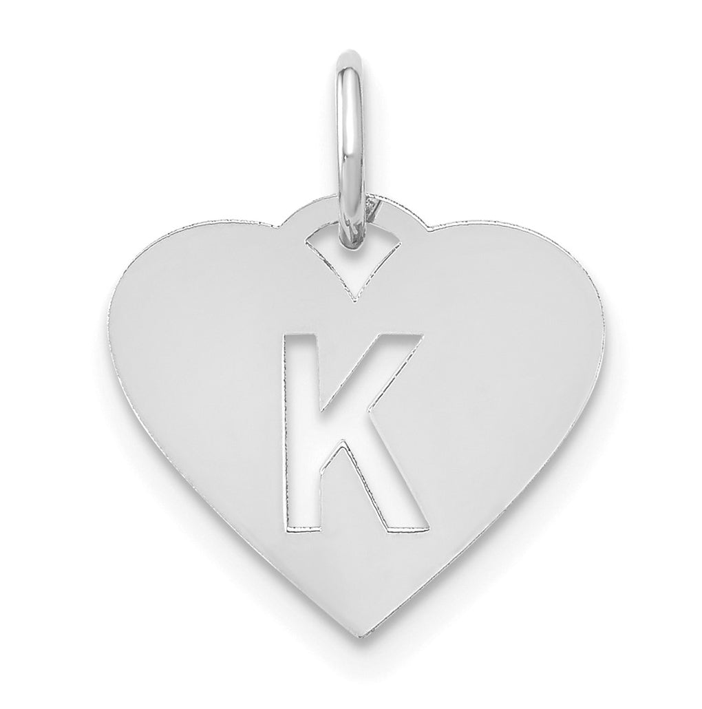 Sterling Silver Rhodium plated Heart Letter K Initial Charm