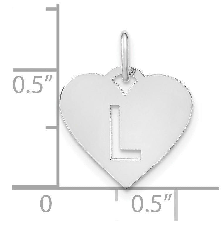 Sterling Silver Rhodium plated Heart Letter L Initial Charm