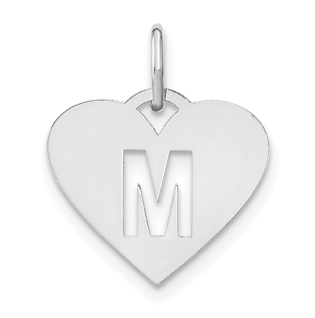 Sterling Silver Rhodium plated Heart Letter M Initial Charm