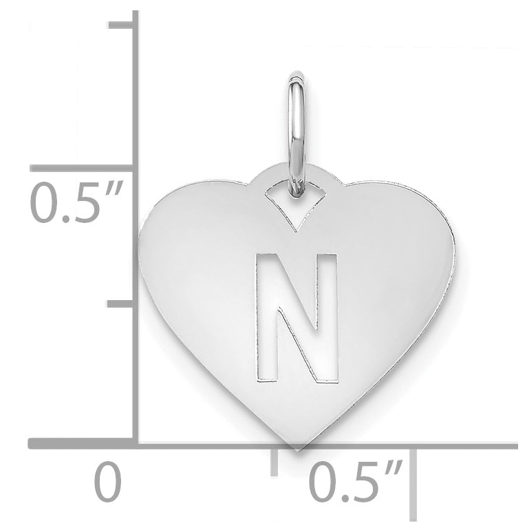 Sterling Silver Rhodium plated Heart Letter N Initial Charm