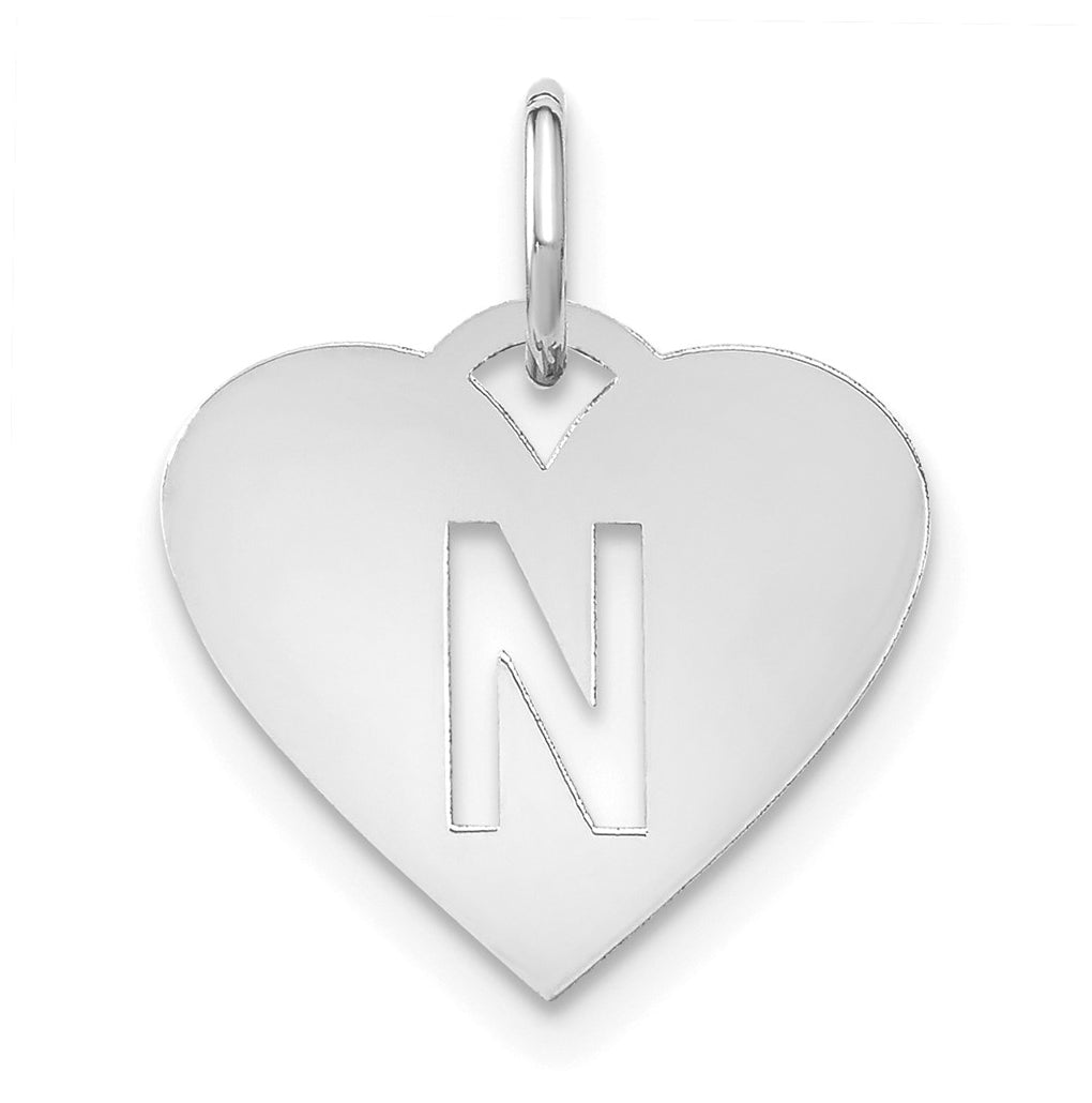 Sterling Silver Rhodium plated Heart Letter N Initial Charm
