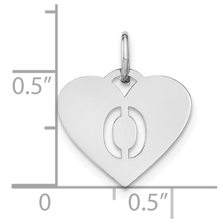 Sterling Silver Rhodium plated Heart Letter O Initial Charm