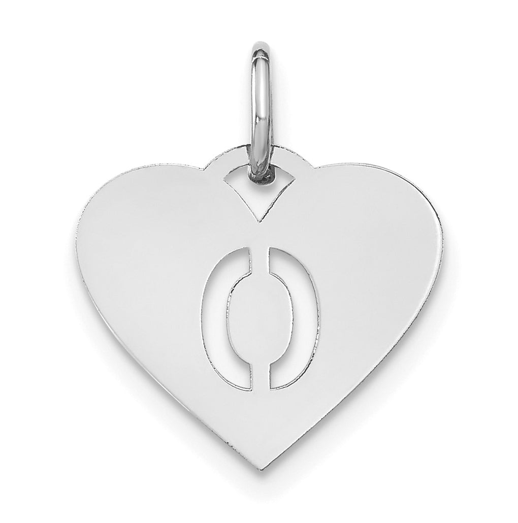 Sterling Silver Rhodium plated Heart Letter O Initial Charm