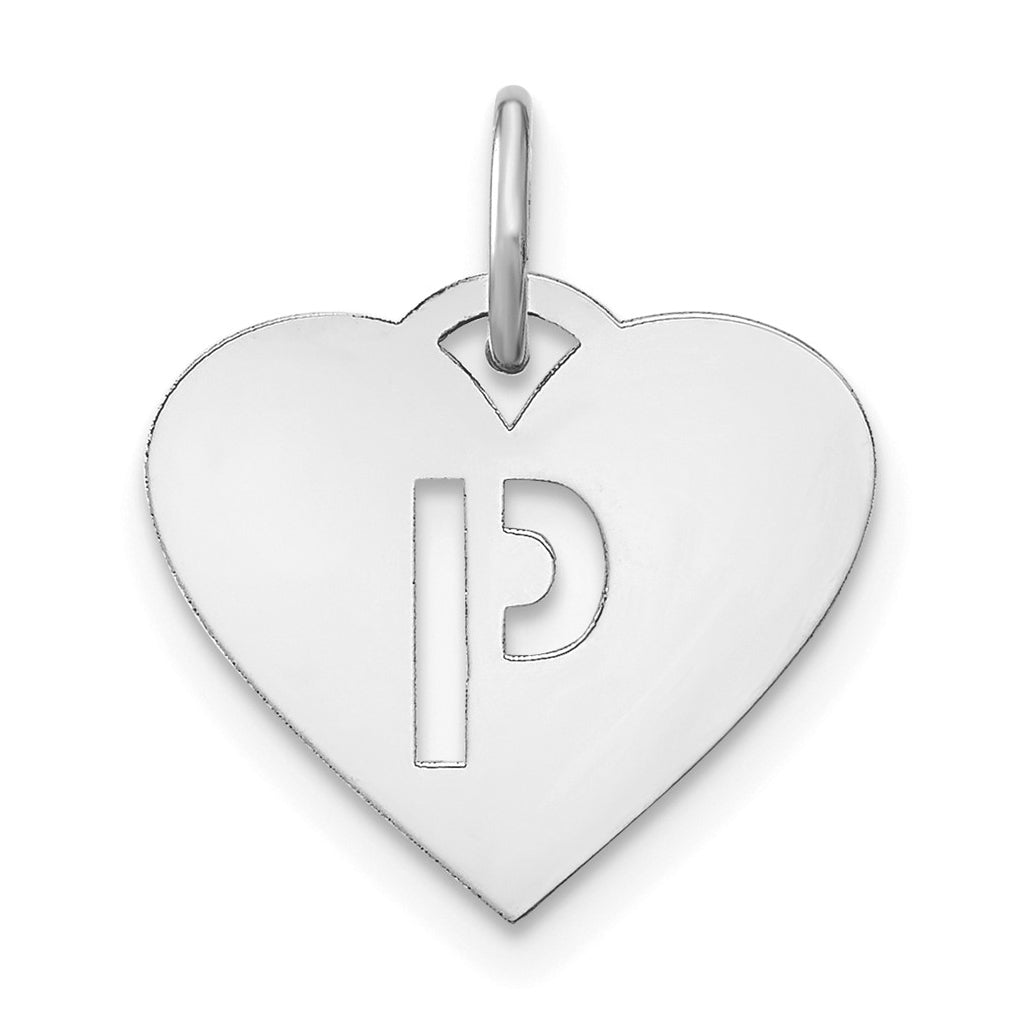 Sterling Silver Rhodium plated Heart Letter P Initial Charm