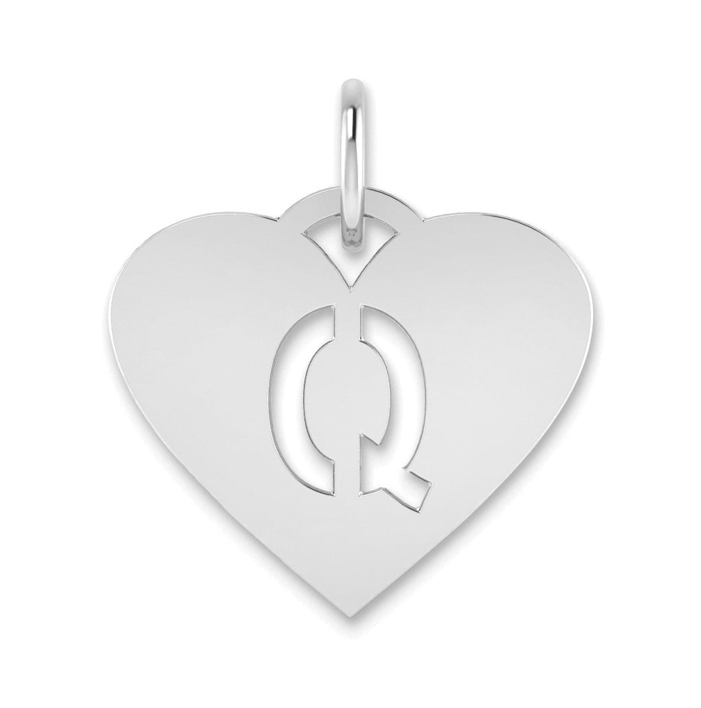 Sterling Silver Rhodium plated Heart Letter Q Initial Charm