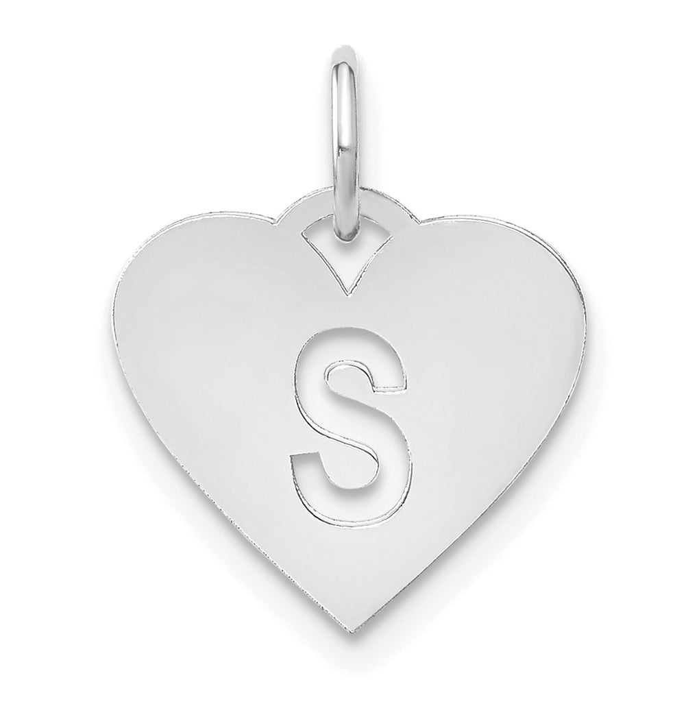 Sterling Silver Rhodium plated Heart Letter S Initial Charm