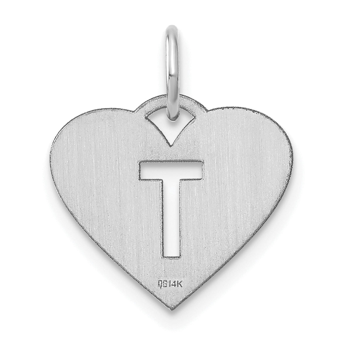 Sterling Silver Rhodium plated Heart Letter T Initial Charm