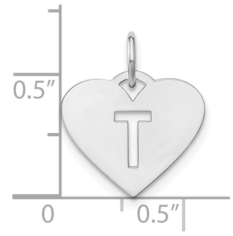 Sterling Silver Rhodium plated Heart Letter T Initial Charm