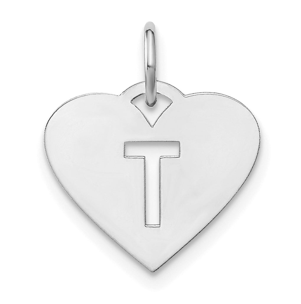 Sterling Silver Rhodium plated Heart Letter T Initial Charm