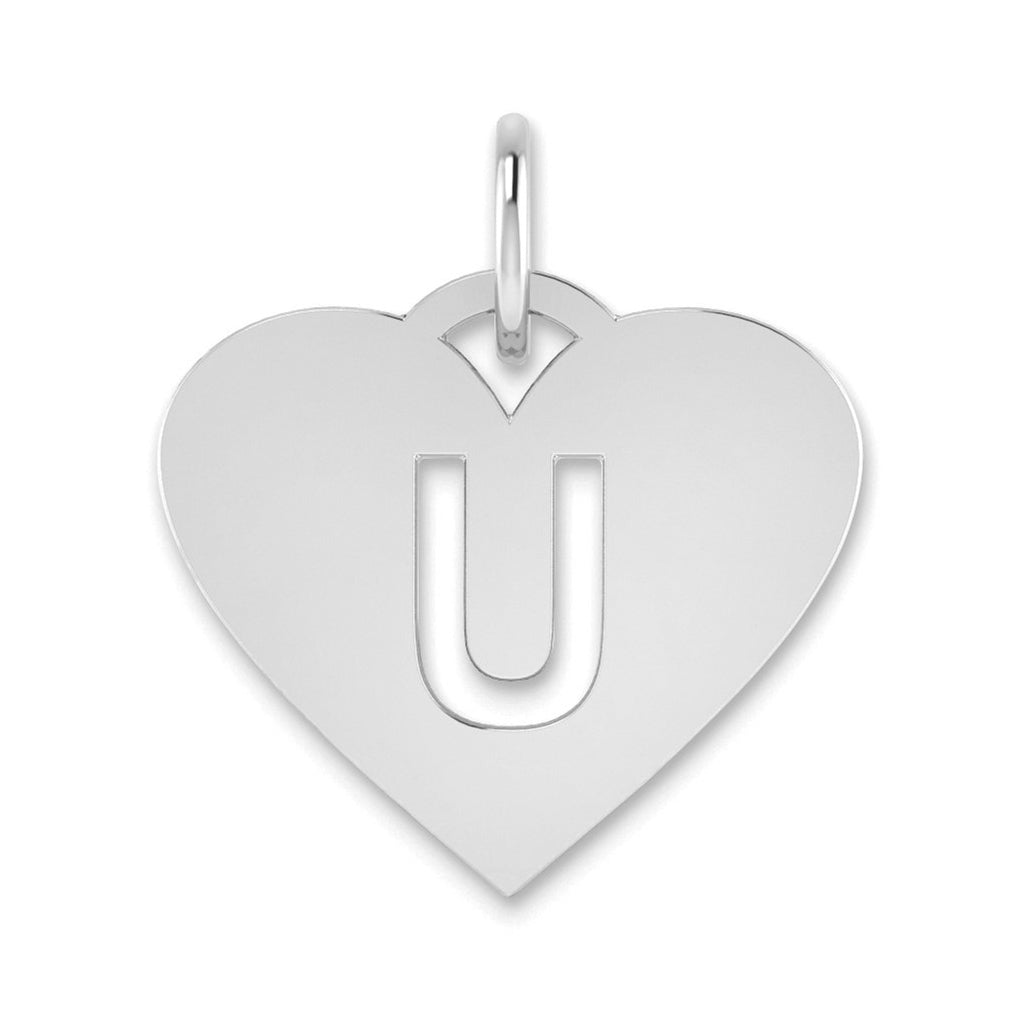 Sterling Silver Rhodium plated Heart Letter U Initial Charm