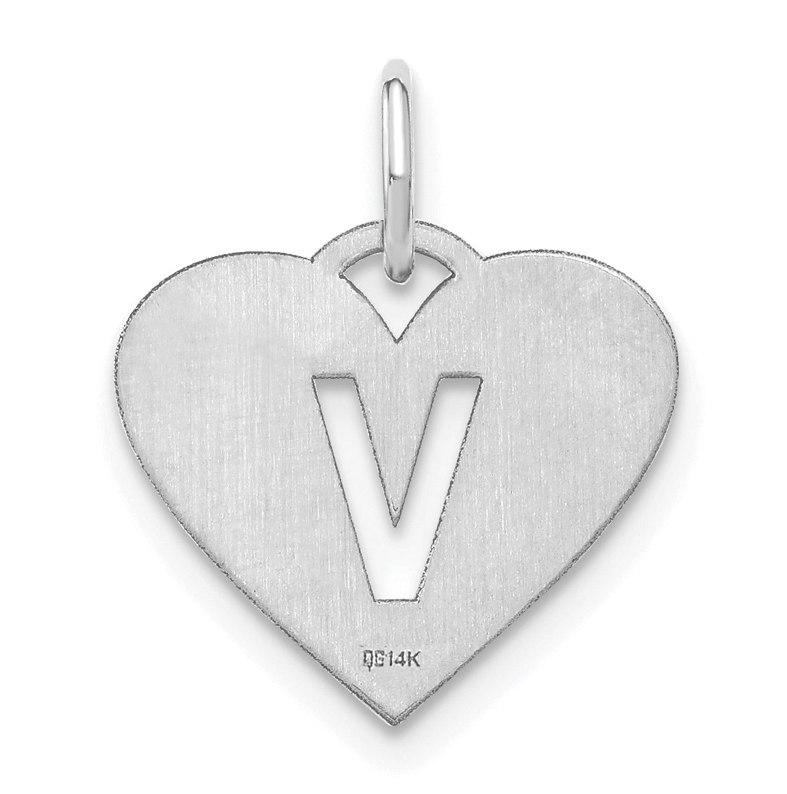 Sterling Silver Rhodium plated Heart Letter V Initial Charm