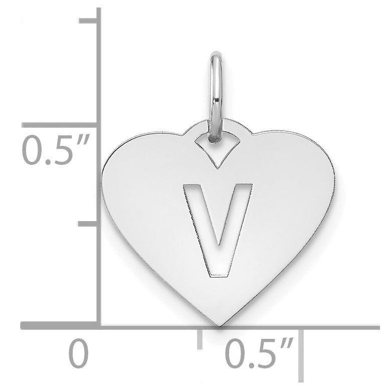 Sterling Silver Rhodium plated Heart Letter V Initial Charm