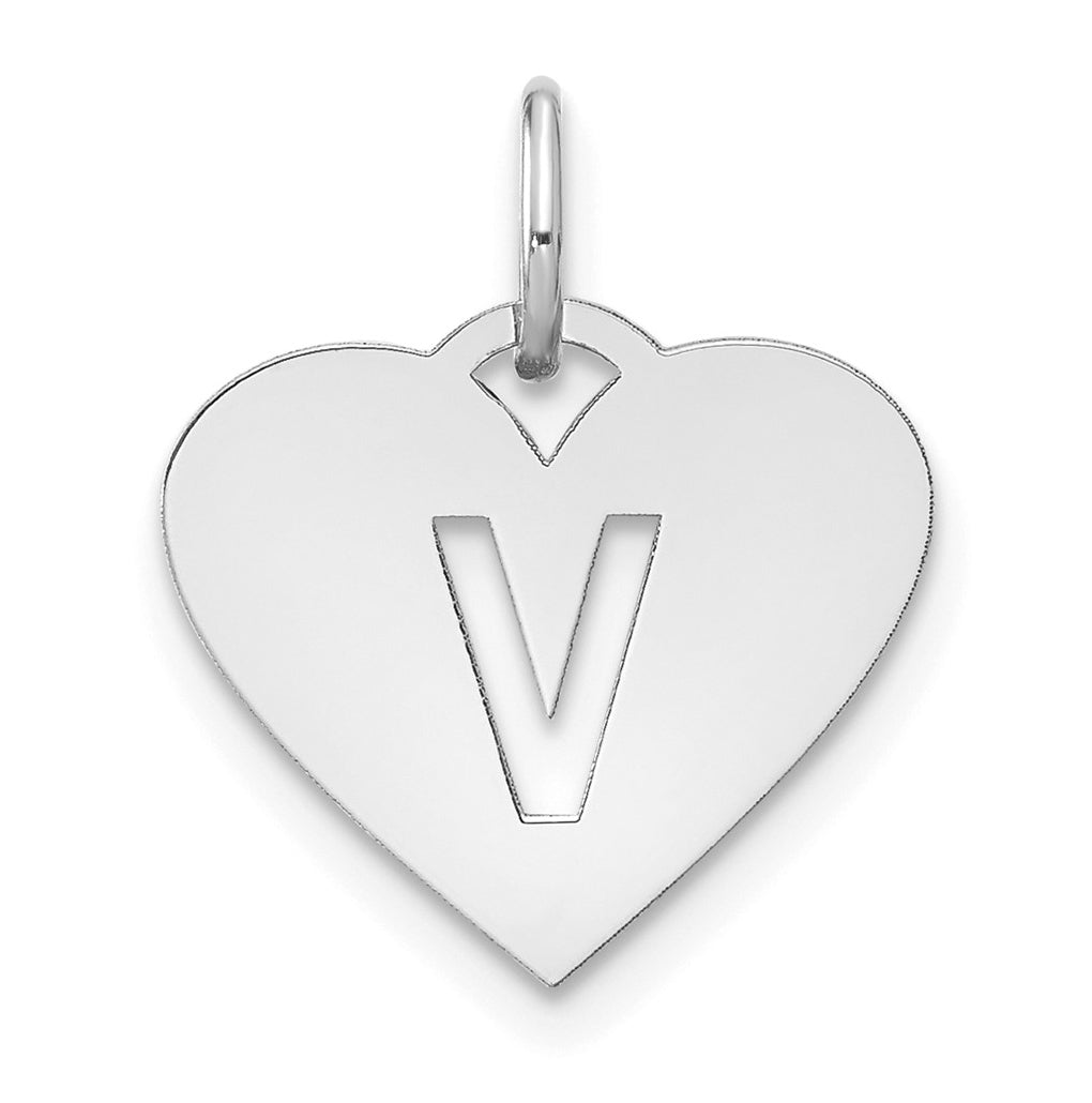 Sterling Silver Rhodium plated Heart Letter V Initial Charm