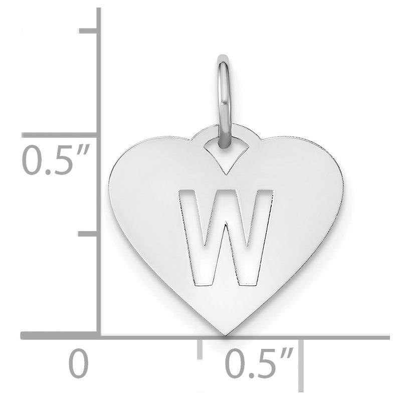 Sterling Silver Rhodium plated Heart Letter W Initial Charm