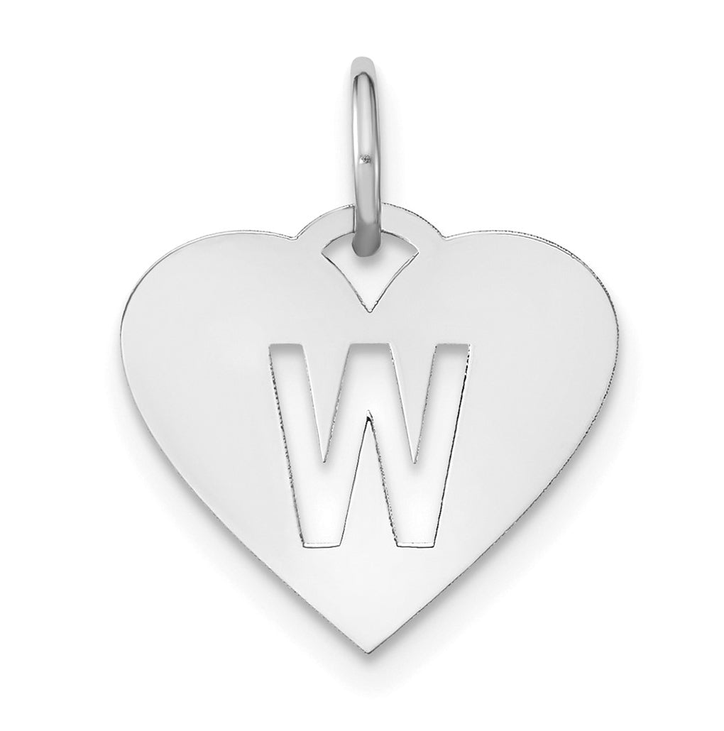 Sterling Silver Rhodium plated Heart Letter W Initial Charm