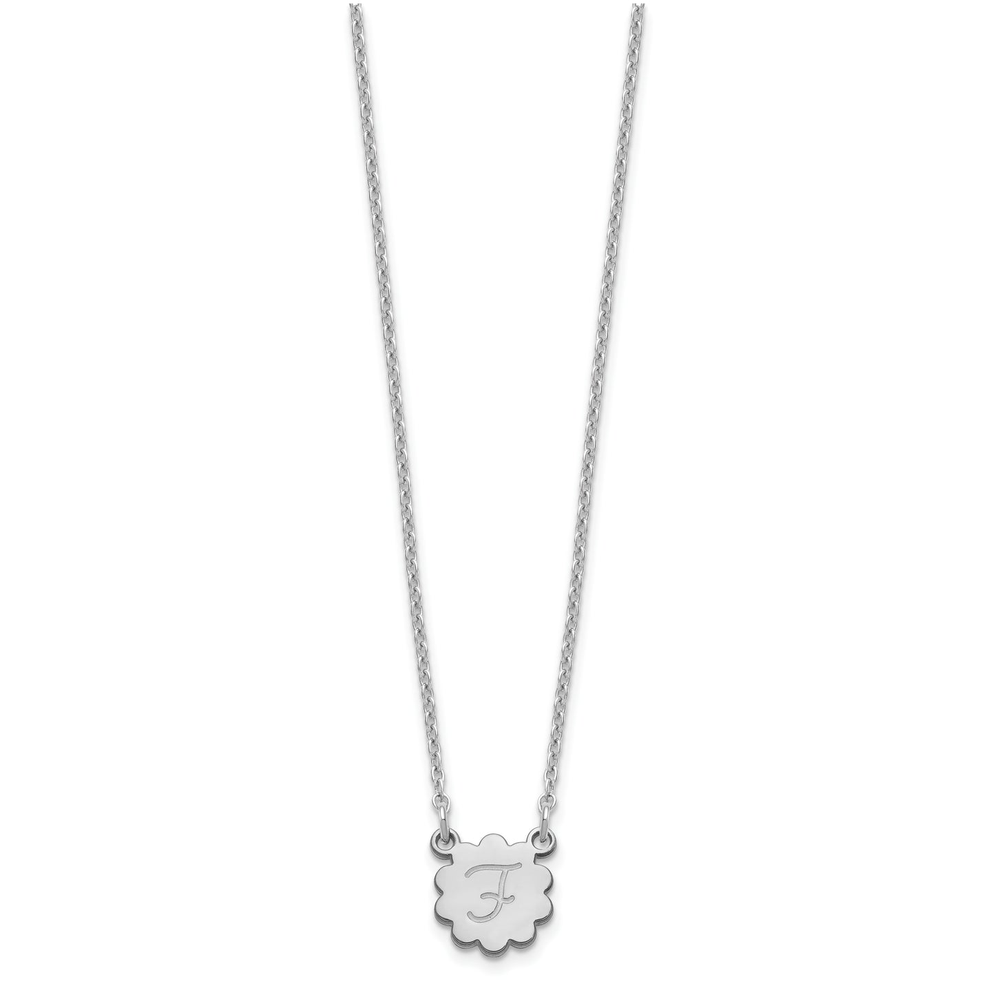 Sterling Silver Rhodium plated Initial Flower Necklace
