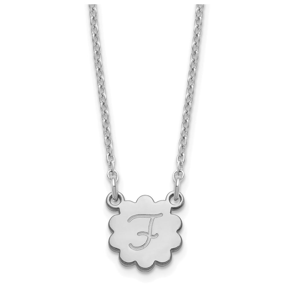 Sterling Silver Rhodium plated Initial Flower Necklace