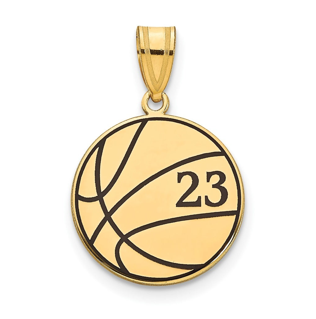 14K Yellow Or White Or Rose Or Sterling Silver Personalized Basketball Epoxy Pendant