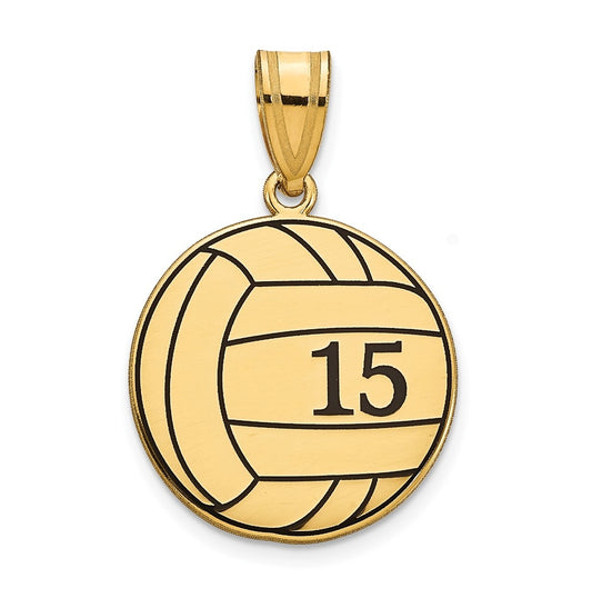 14K Yellow Or White Or Rose Or Sterling Silver Personalized Volleyball with Enameled Pendant