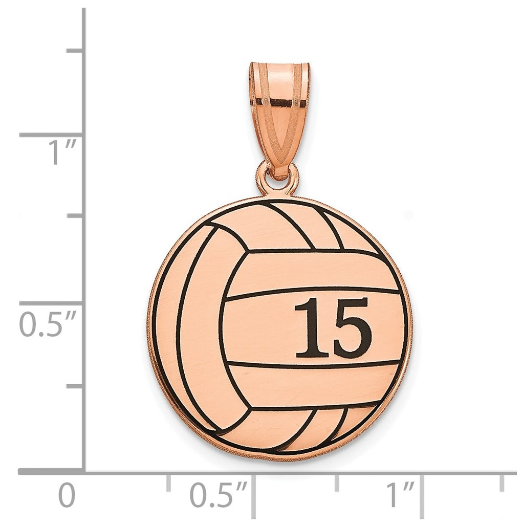14K Yellow Or White Or Rose Or Sterling Silver Personalized Volleyball with Enameled Pendant