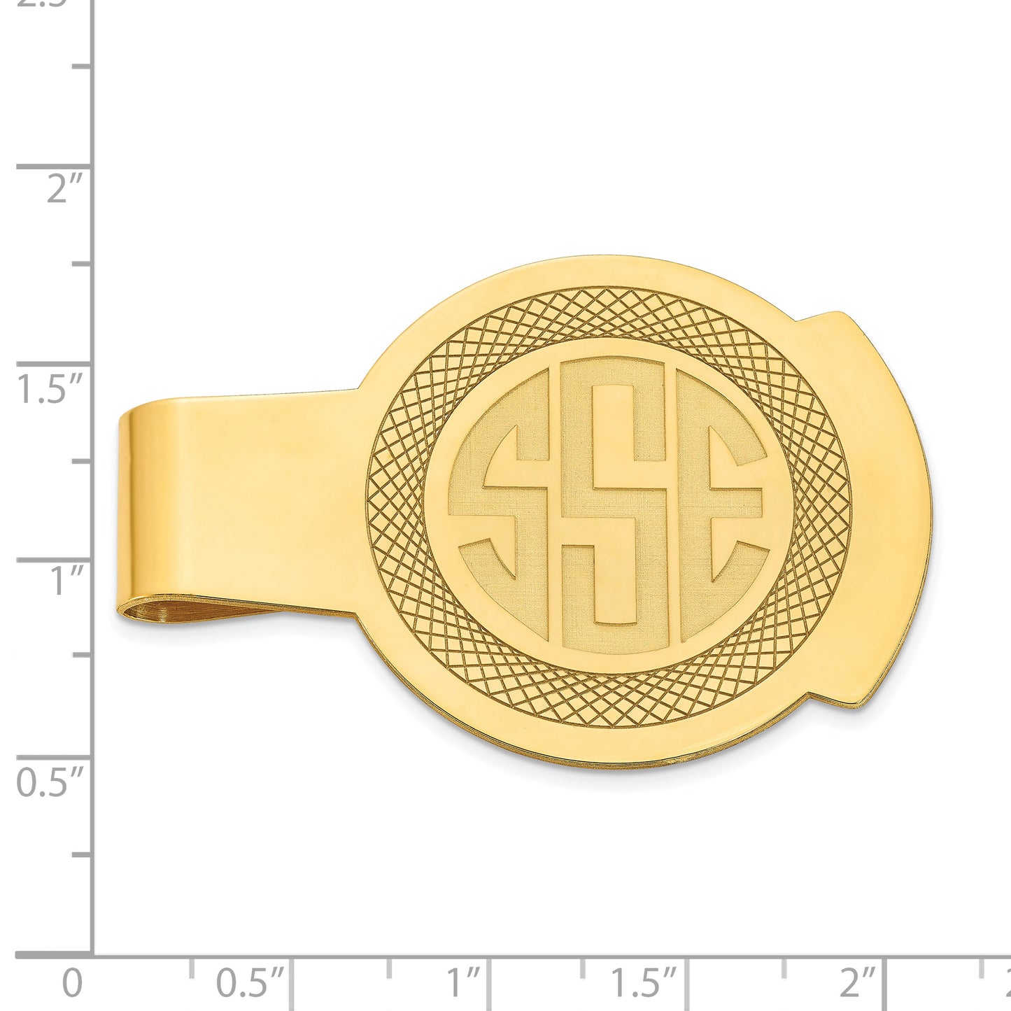 14K Yellow Gold Recessed Letters Round Monogram Money Clip