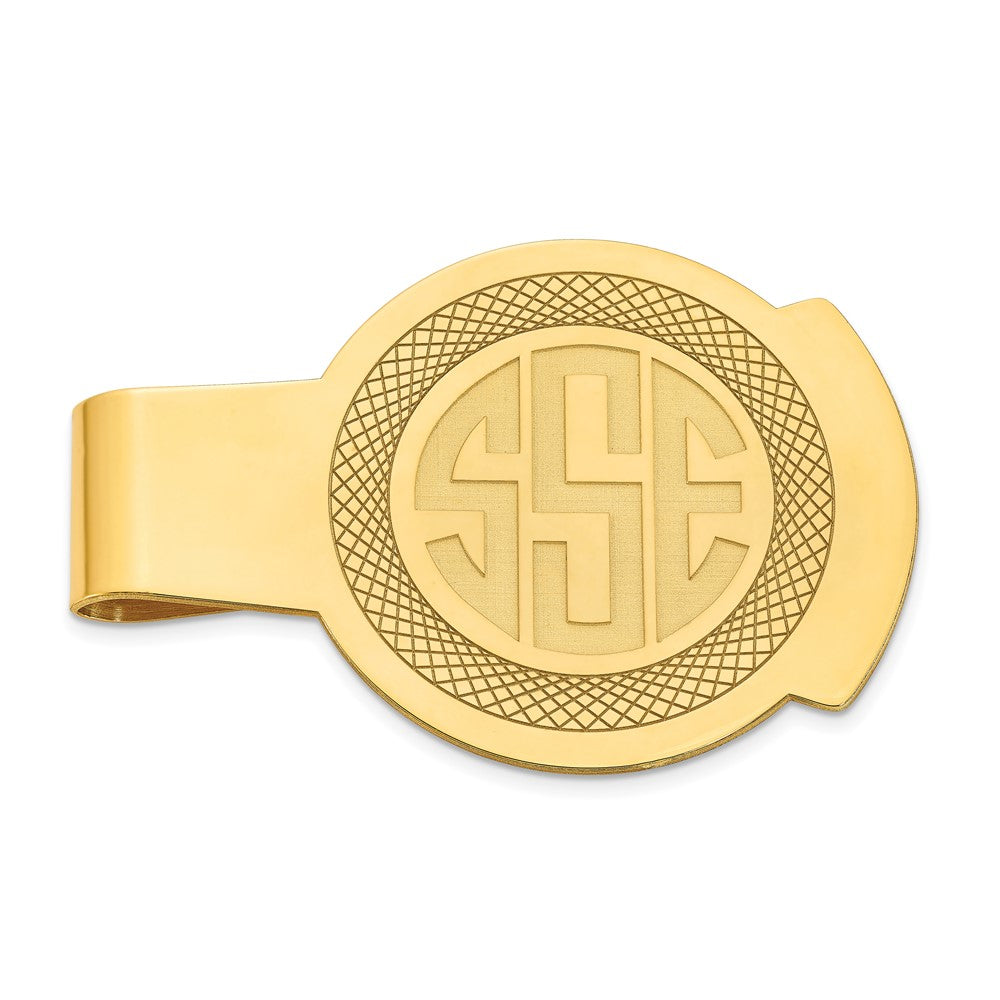 Sterling Silver Gold plated Recessed Letters Round Monogram Money Clip