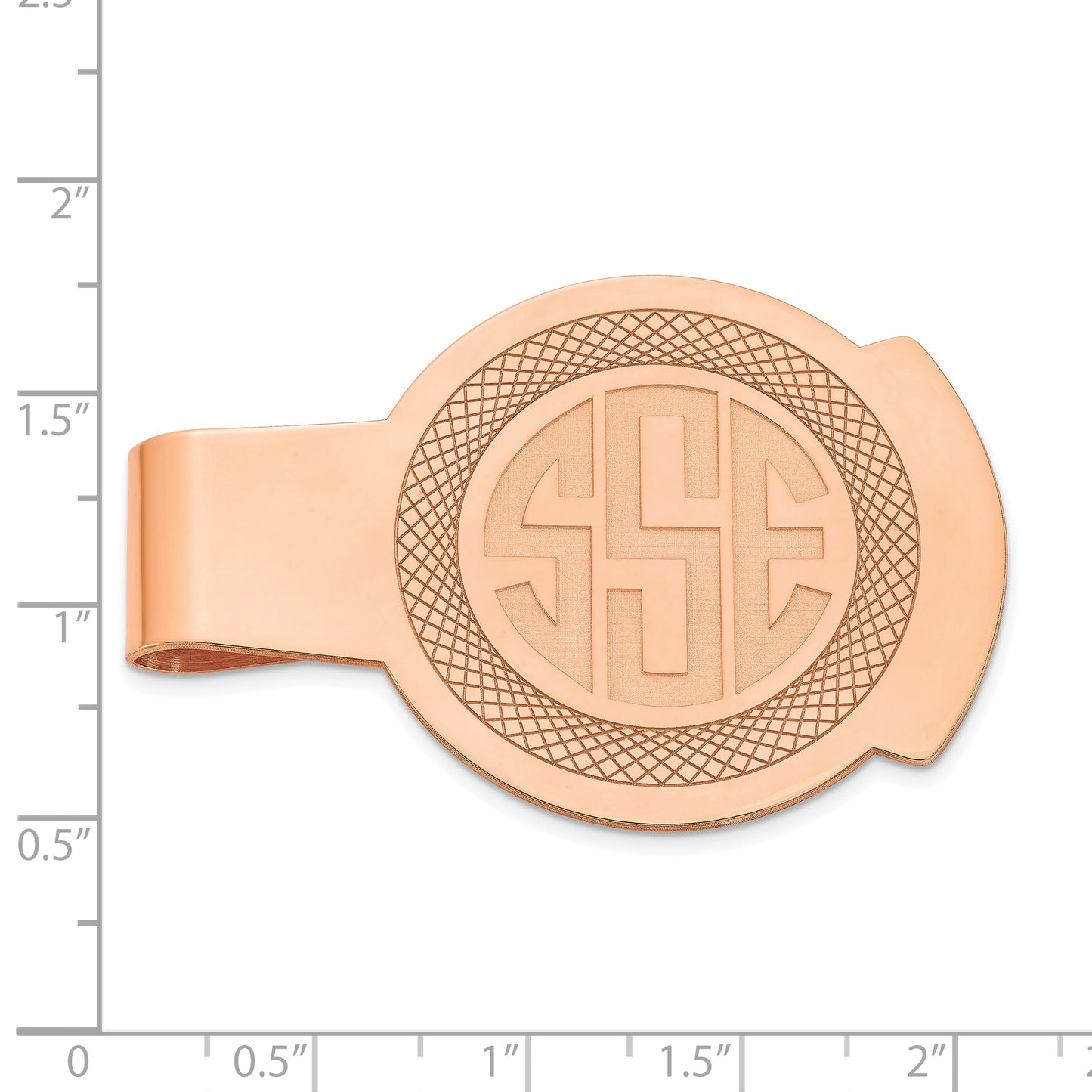Sterling Silver Rose Gold plated Recessed Letters Round Monogram Money Clip