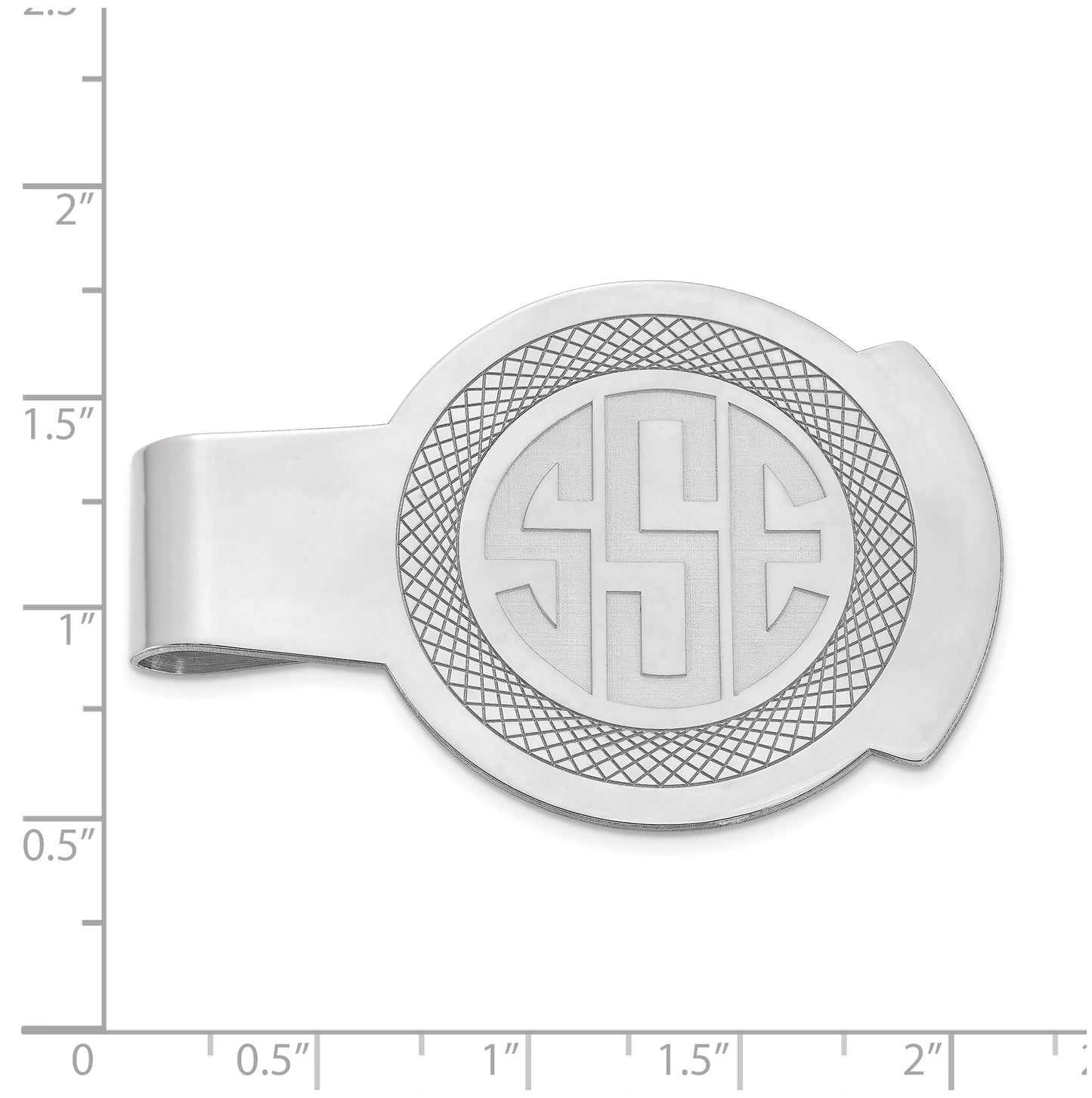 10K White Gold Recessed Letters Round Monogram Money Clip