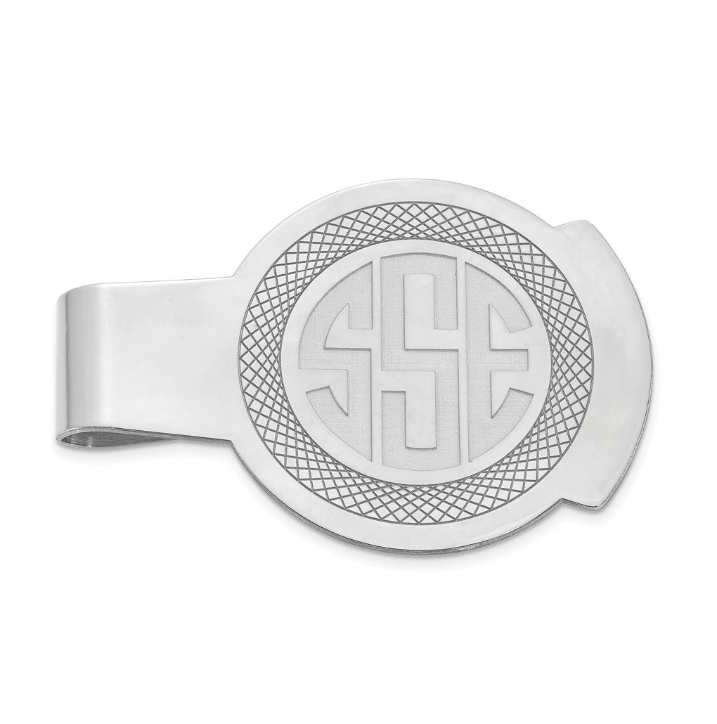 10K White Gold Recessed Letters Round Monogram Money Clip