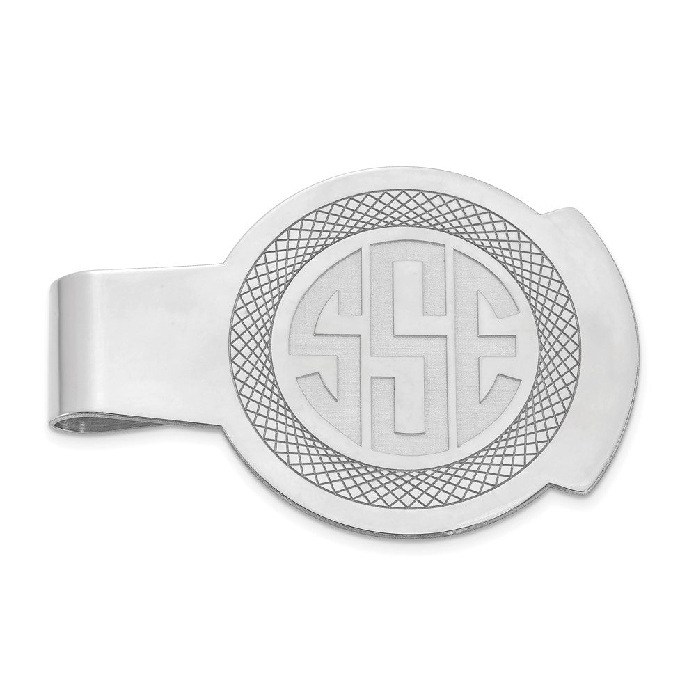 Sterling Silver Rhodium plated Recessed Letters Round Monogram Money Clip