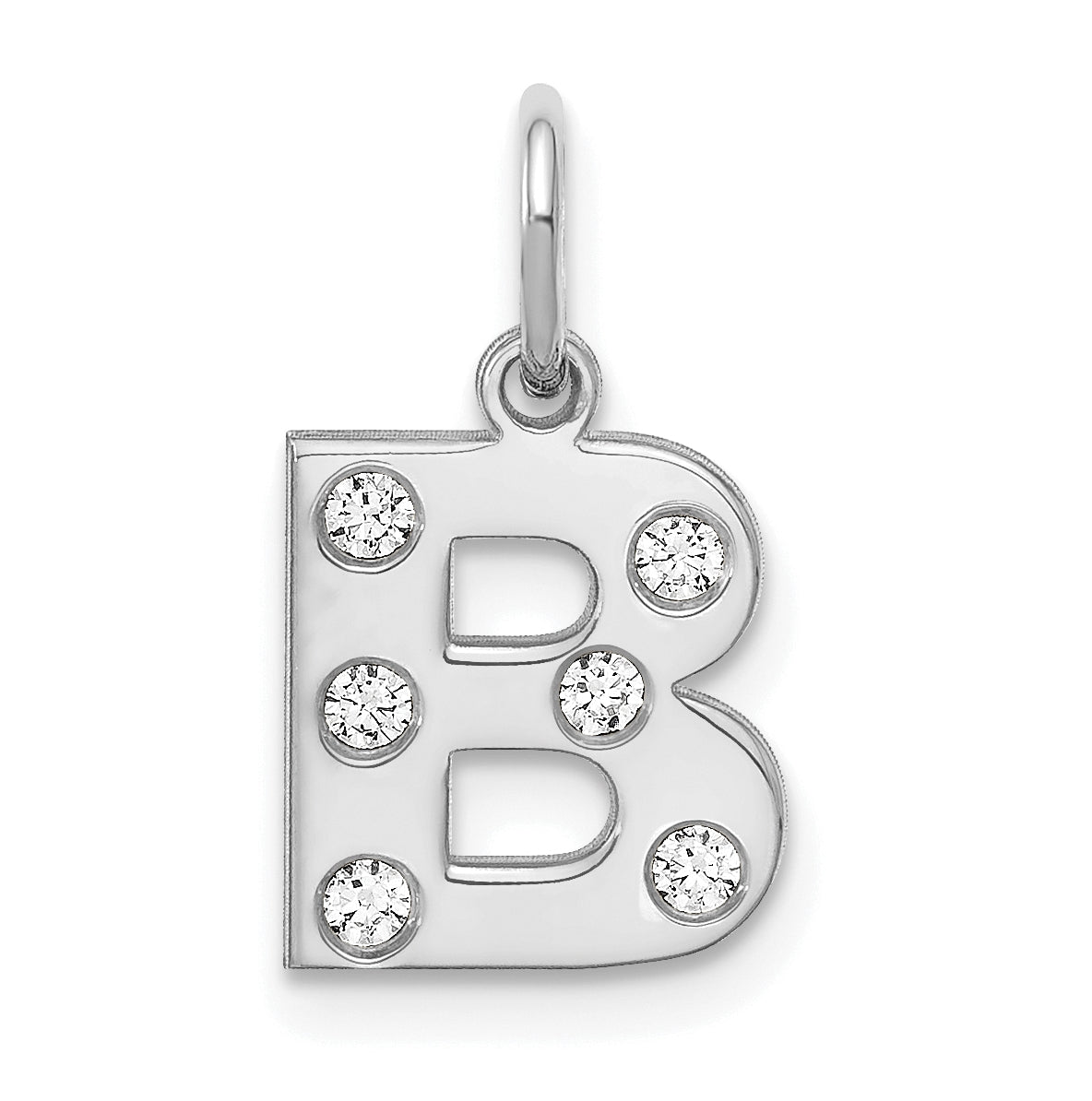 Sterling Silver Rhodium plated Initial with Diamonds Charm