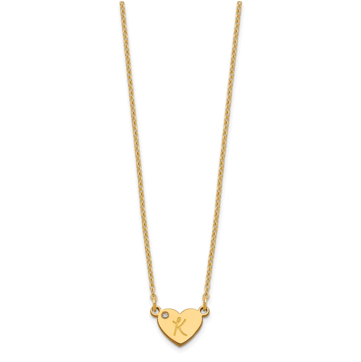Sterling Silver Gold Plated Initial Heart with Diamond Necklace