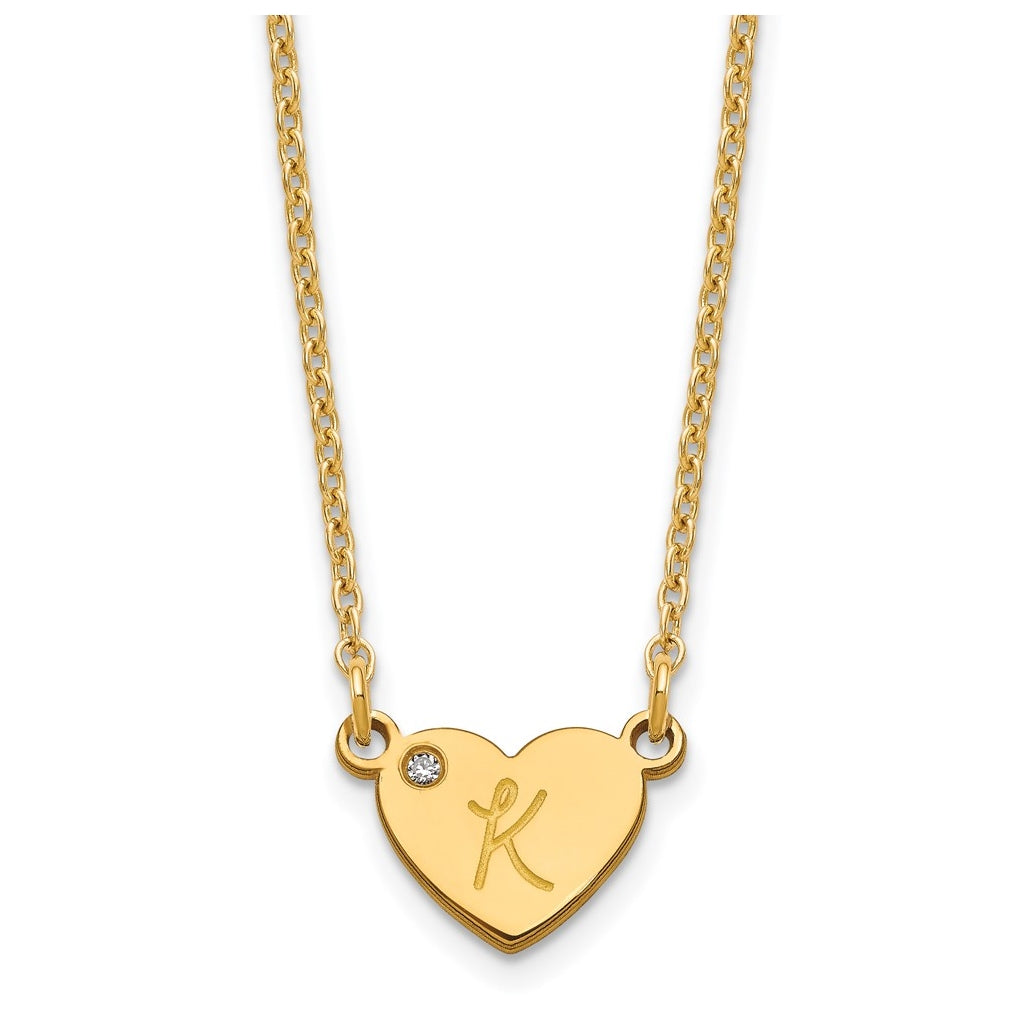 Sterling Silver Gold Plated Initial Heart with Diamond Necklace