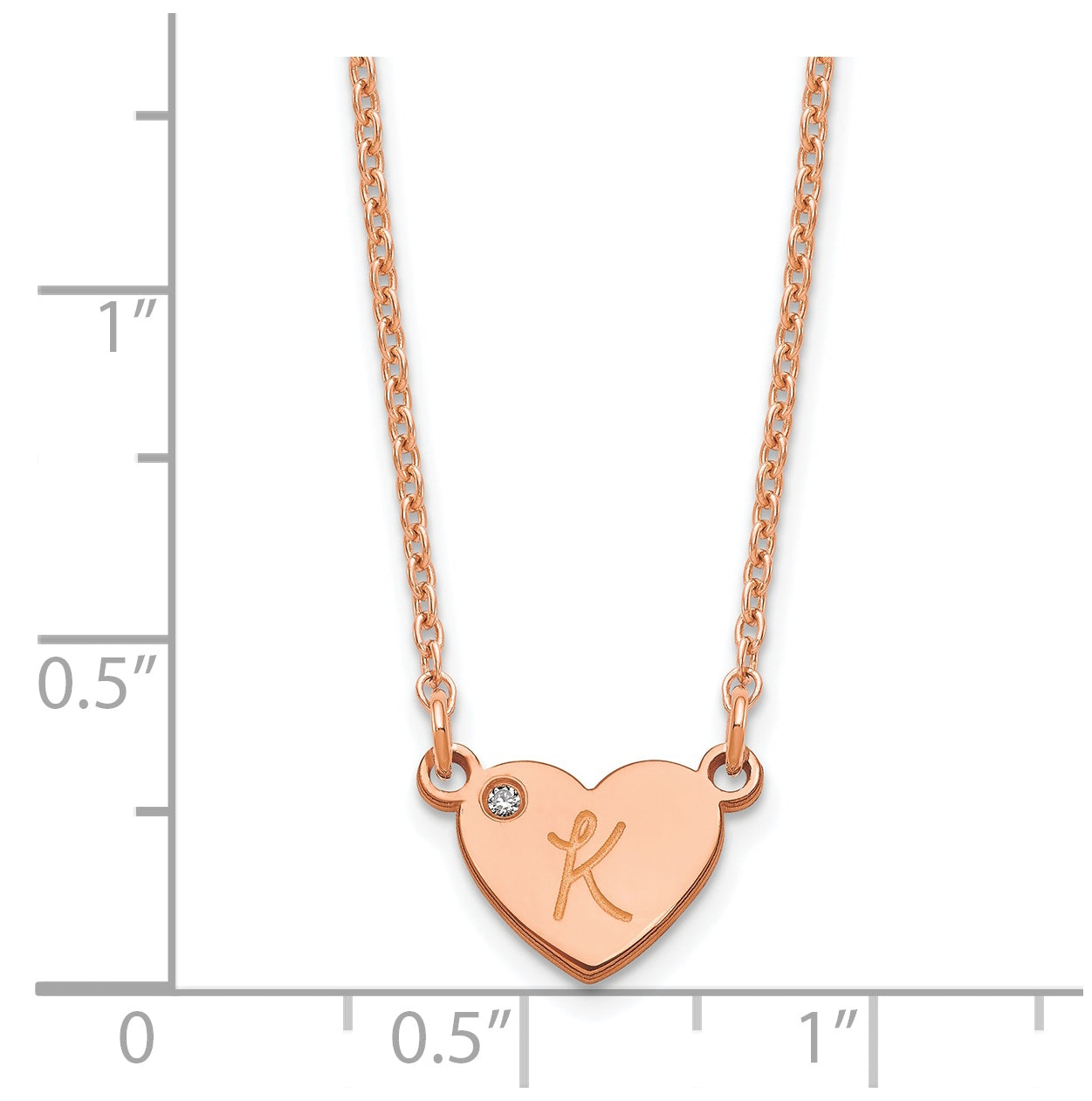Sterling Silver Rose Gold plated Initial Heart with Diamond Necklace