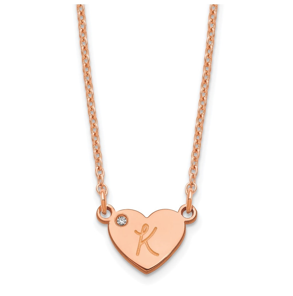 Sterling Silver Rose Gold plated Initial Heart with Diamond Necklace