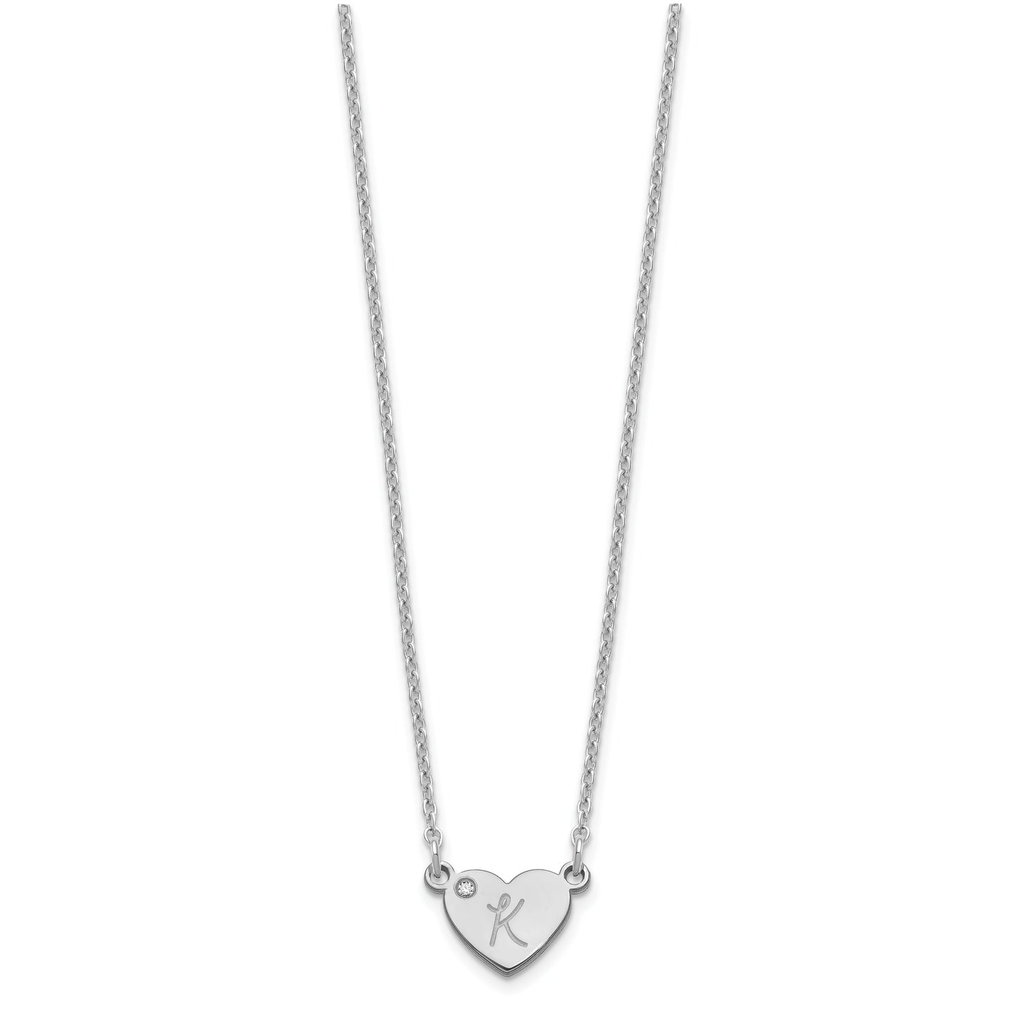 Sterling Silver Rhodium Plated Initial Heart with Diamond Necklace