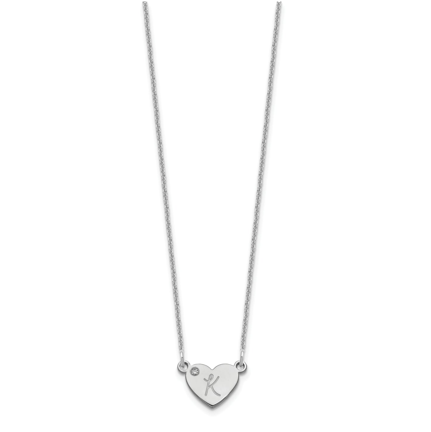 10K White Gold Initial Heart with Diamond Necklace