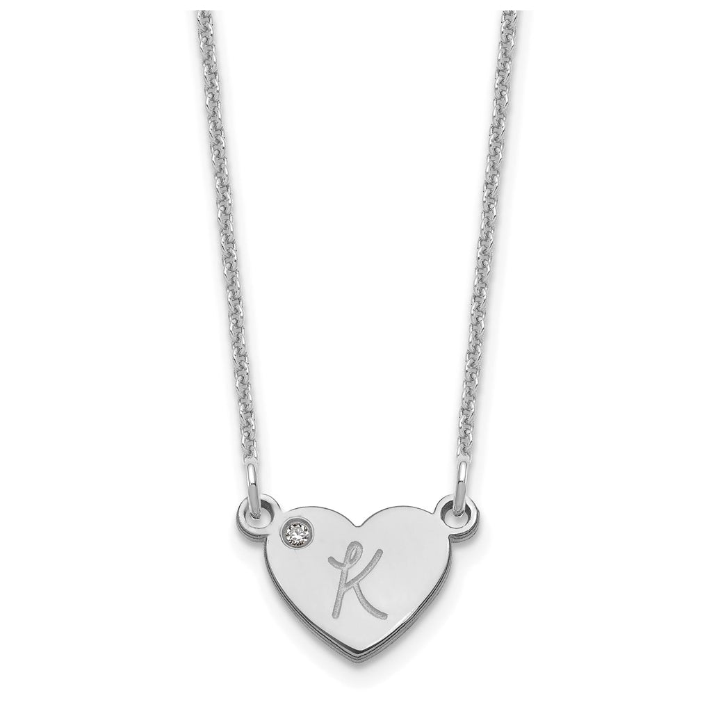 14K White Gold Initial Heart with Diamond Necklace