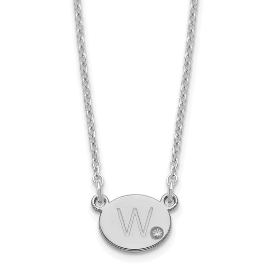 Sterling Silver Rhodium plated Oval with Diamond Necklace