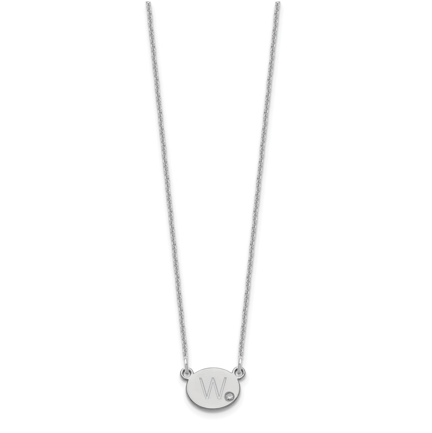 14K White Gold Initial Oval with Diamond Necklace