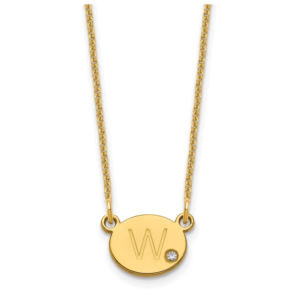 14K Yellow Gold Initial Oval with Diamond Necklace