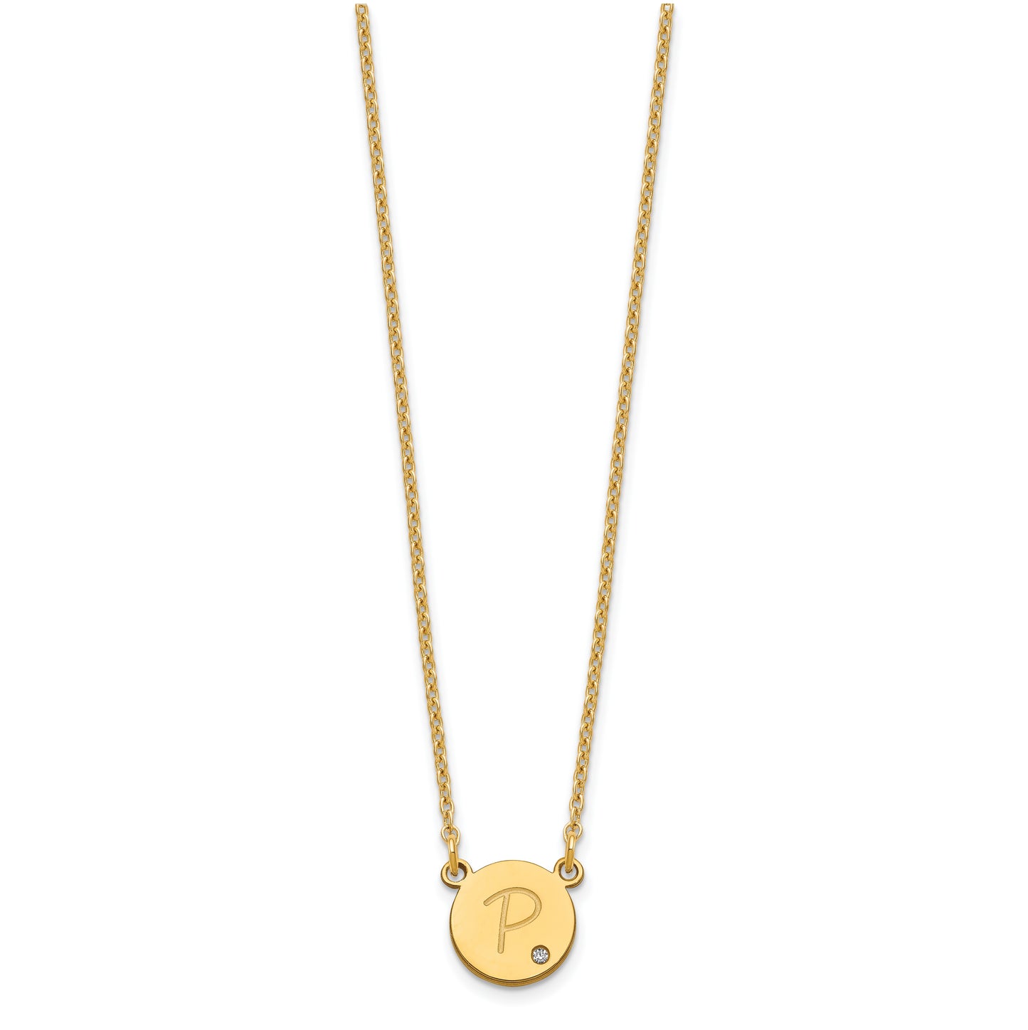 Sterling Silver Gold Plated Initial Circle with Diamond Necklace