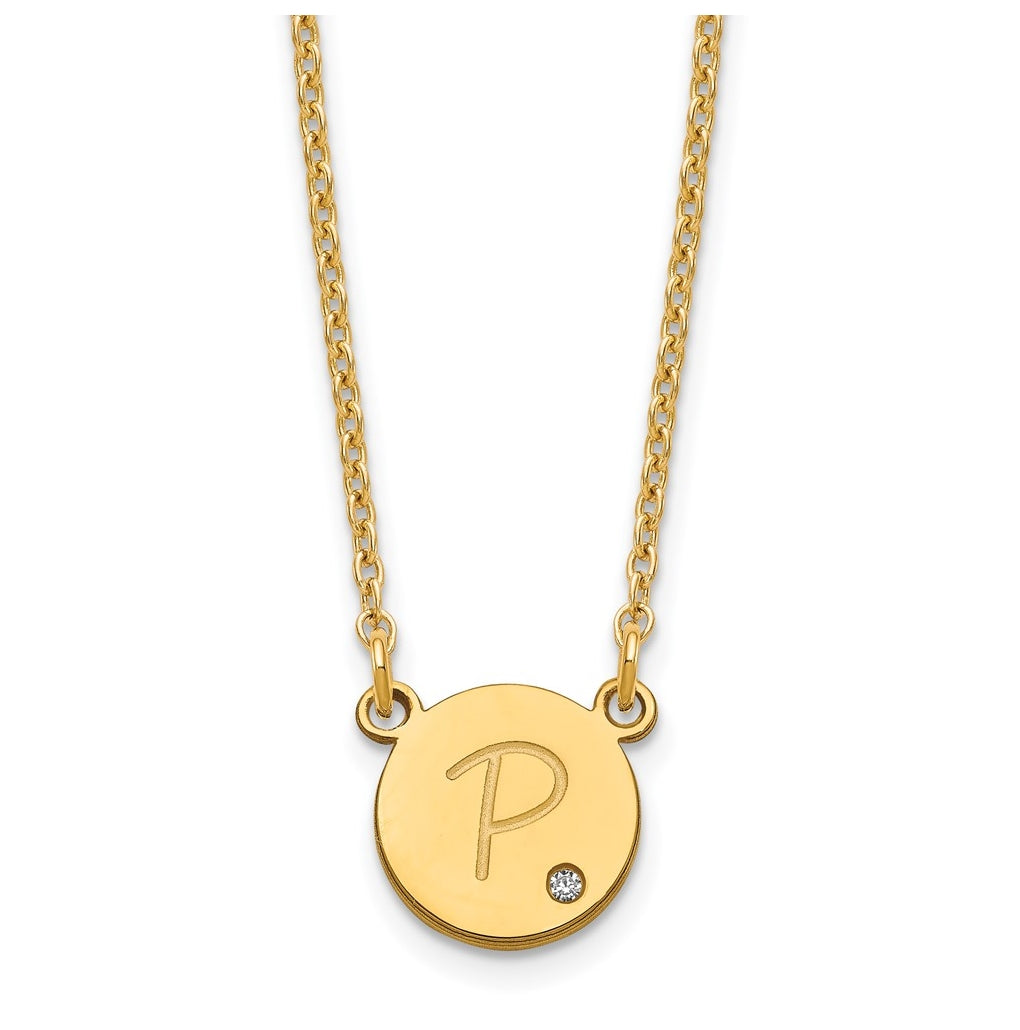 Sterling Silver Gold Plated Initial Circle with Diamond Necklace