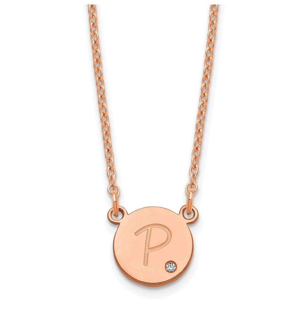 Sterling Silver Rose Gold plated Initial Circle with Diamond Necklace