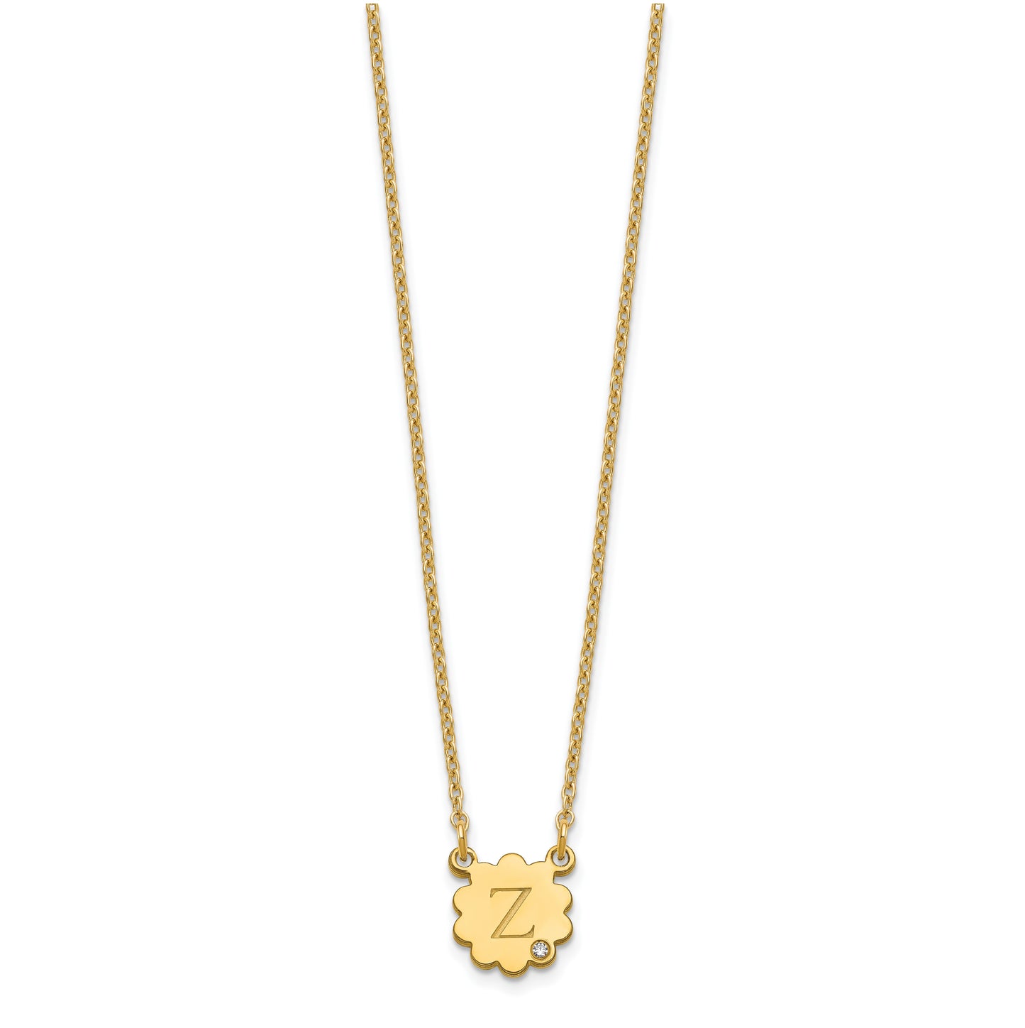 Sterling Silver Gold Plated Initial Flower with Diamond Necklace