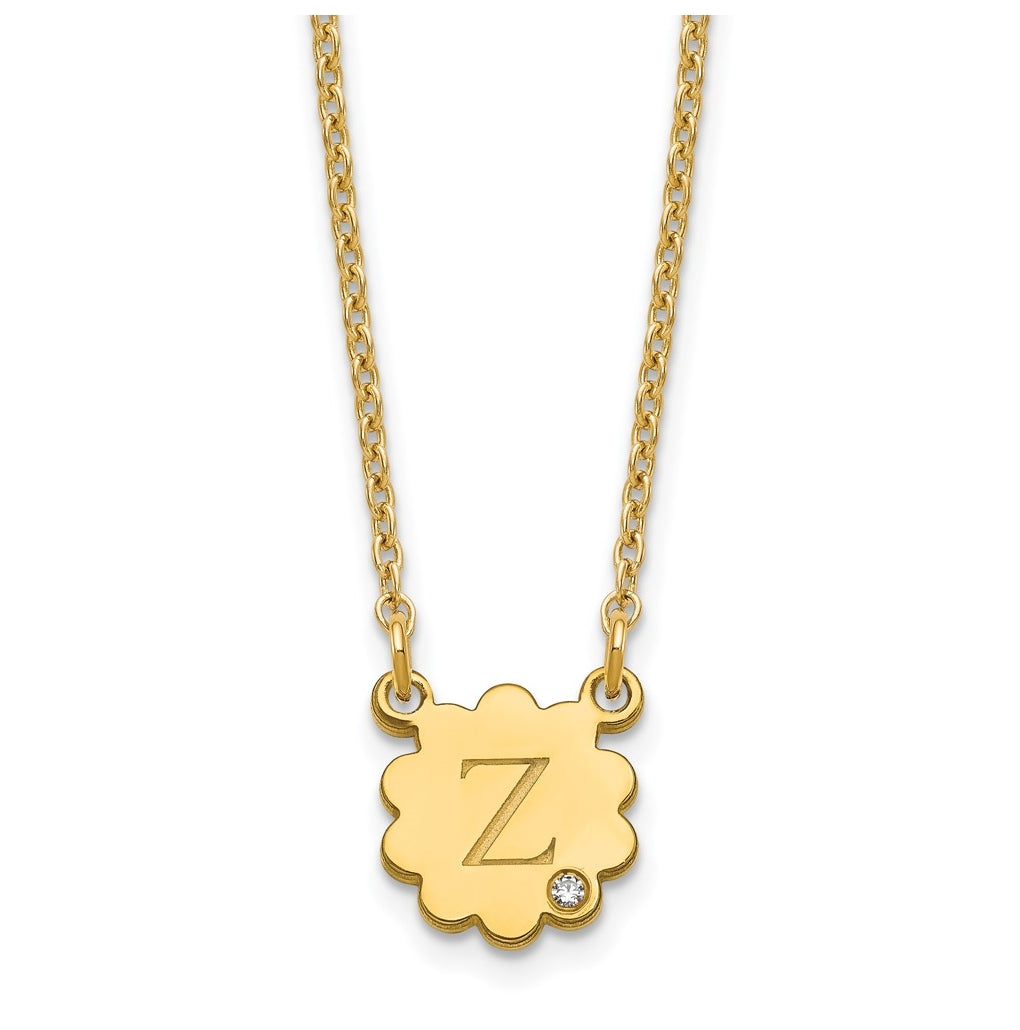 Sterling Silver Gold Plated Initial Flower with Diamond Necklace