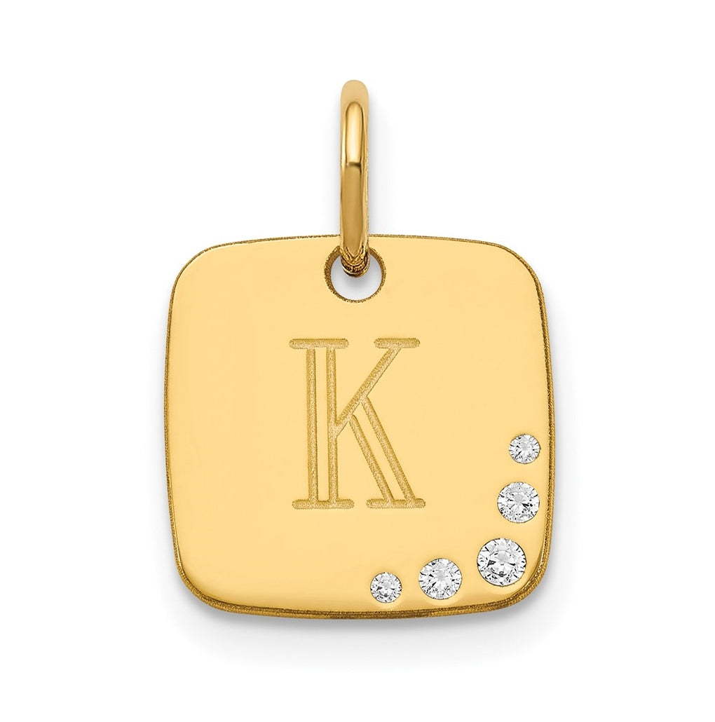 14K Yellow Gold Cushion Initial with Diamonds Charm