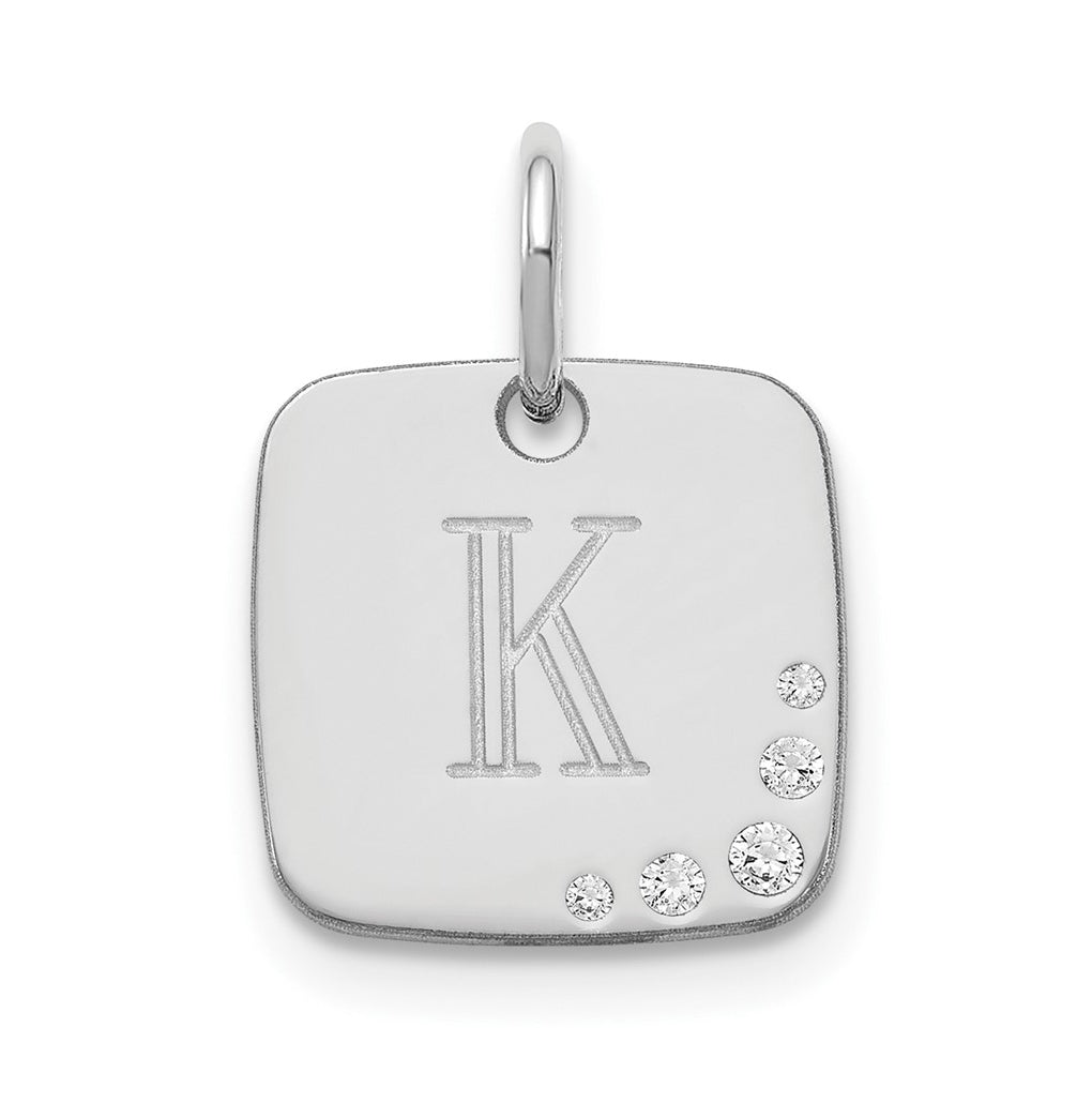 Sterling Silver Rhodium plated Cushion Initial with Diamonds Charm